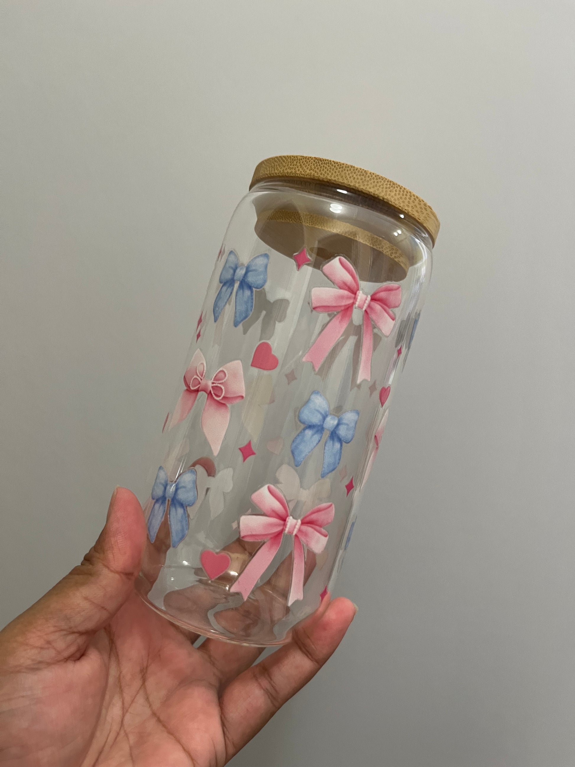 Pink & Blue Bows Glass Cup