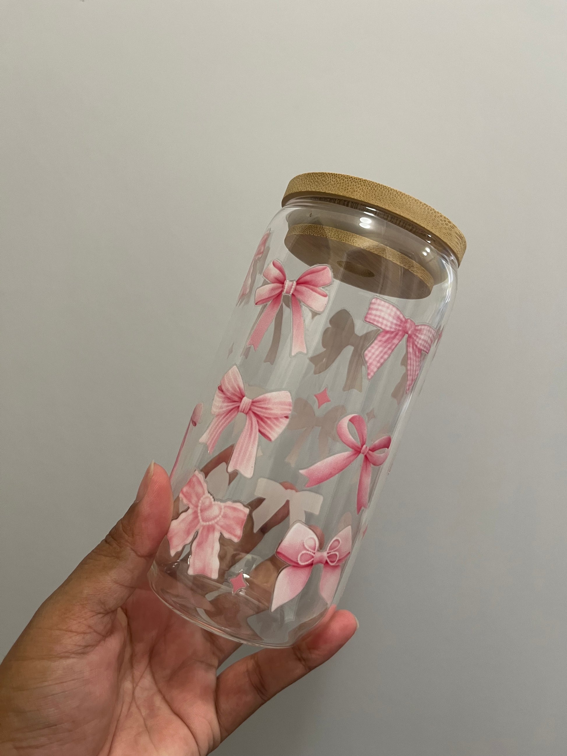 Pink Bows Glass Cup