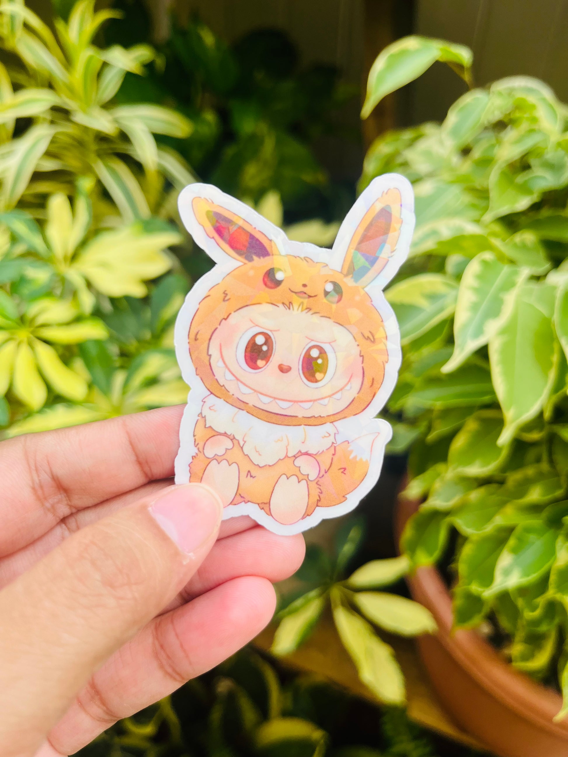 Eevee Labubu Holographic Mini Sticker